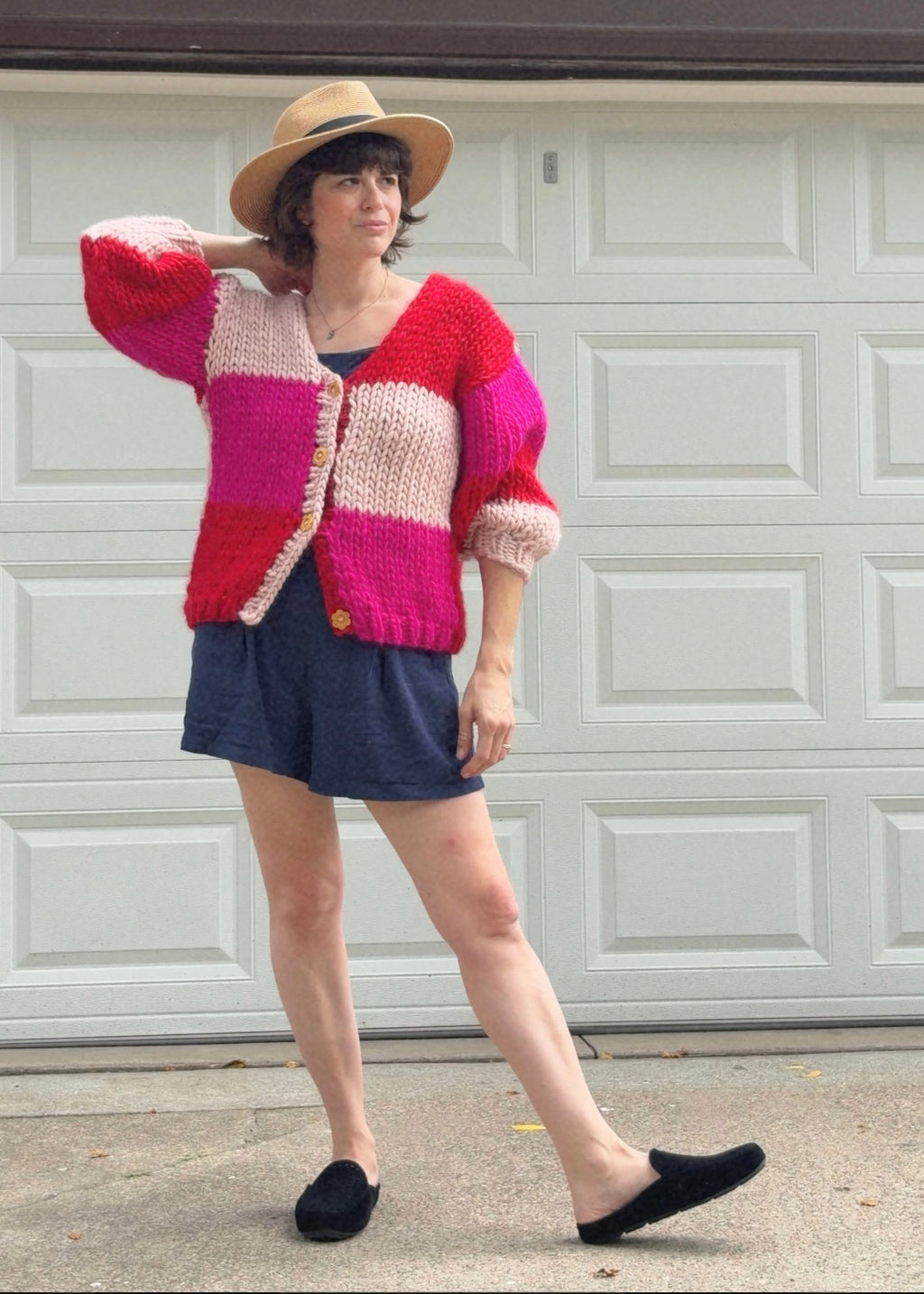 Checkerboard Button Cardigan
