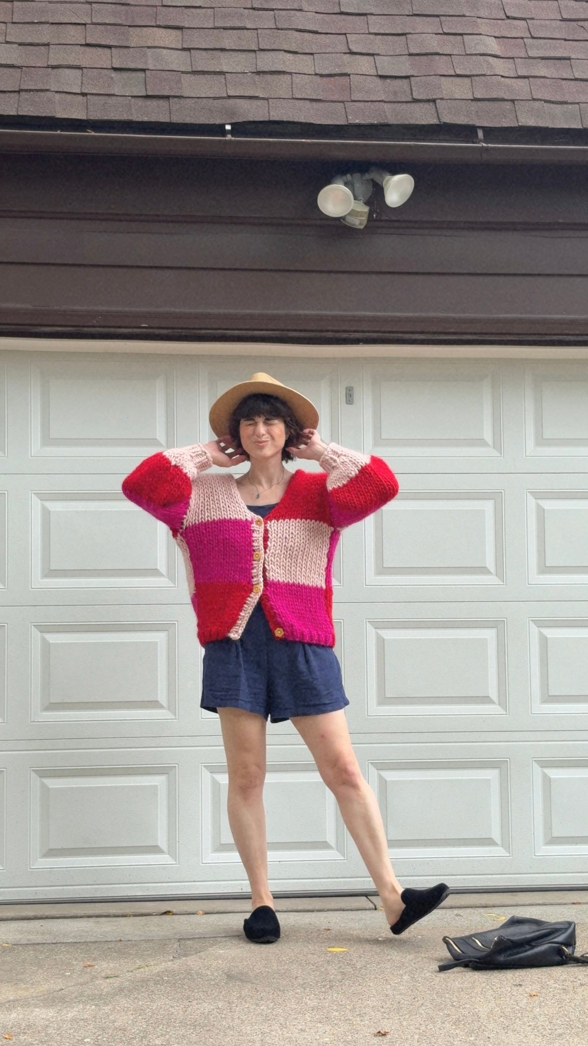 Checkerboard Button Cardigan